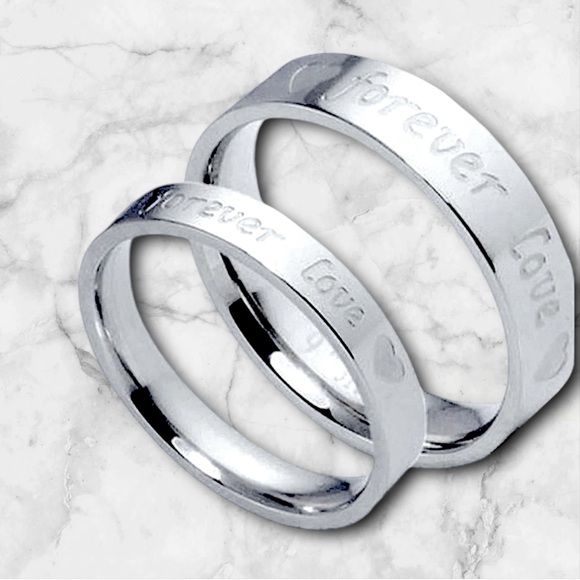 NWT Silver 2 Ring Set *Forever Love* Stainless Steel Band Rings - Picture 2 of 11